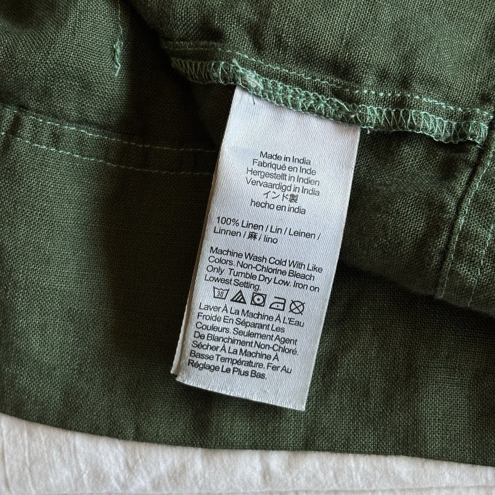 J Crew Square Neck Button Front Balloon Sleeve Linen Top Womens XXL Dark Green - Picture 12 of 14